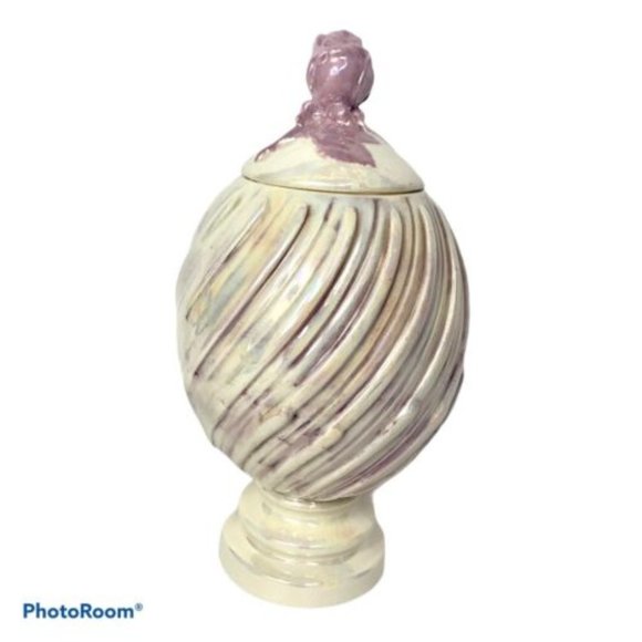 Vintage Opalescent Lavender Egg Shaped Jar With Floral Lid with Crazing - Picture 1 of 4